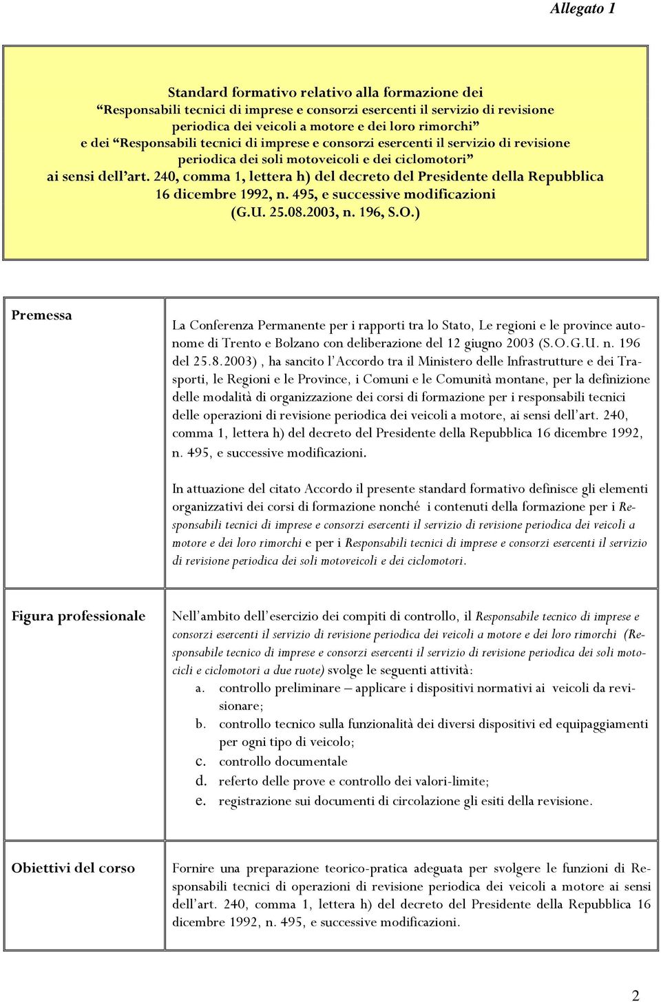 240, comma 1, lettera h) del decreto del Presidente della Repubblica 16 dicembre 1992, n. 495, e successive modificazioni (G.U. 25.08.2003, n. 196, S.O.