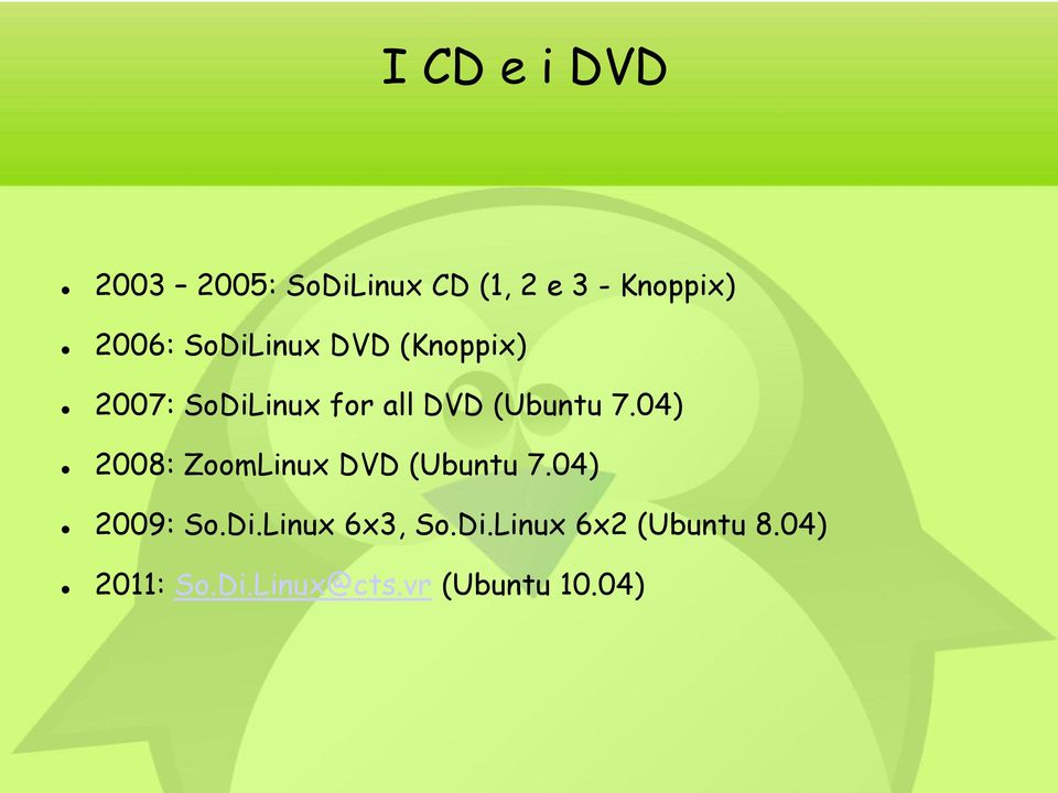 04) 2008: ZoomLinux DVD (Ubuntu 7.04) 2009: So.Di.Linux 6x3, So.