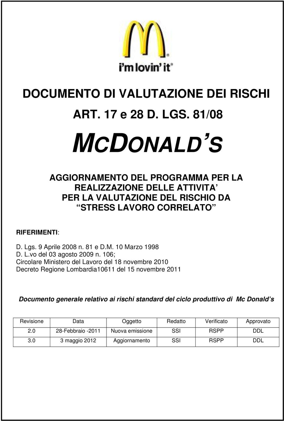 RIFERIMENTI: D. Lgs. 9 Aprile 2008 n. 81 e D.M. 10 Marzo 1998 D. L.vo del 03 agosto 2009 n.