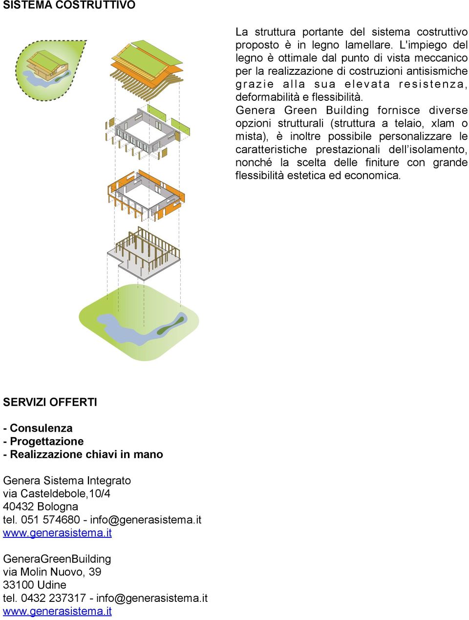 Genera Green Building fornisce diverse opzioni strutturali (struttura a telaio, xlam o mista), è inoltre possibile personalizzare le caratteristiche prestazionali dell isolamento, nonché la scelta