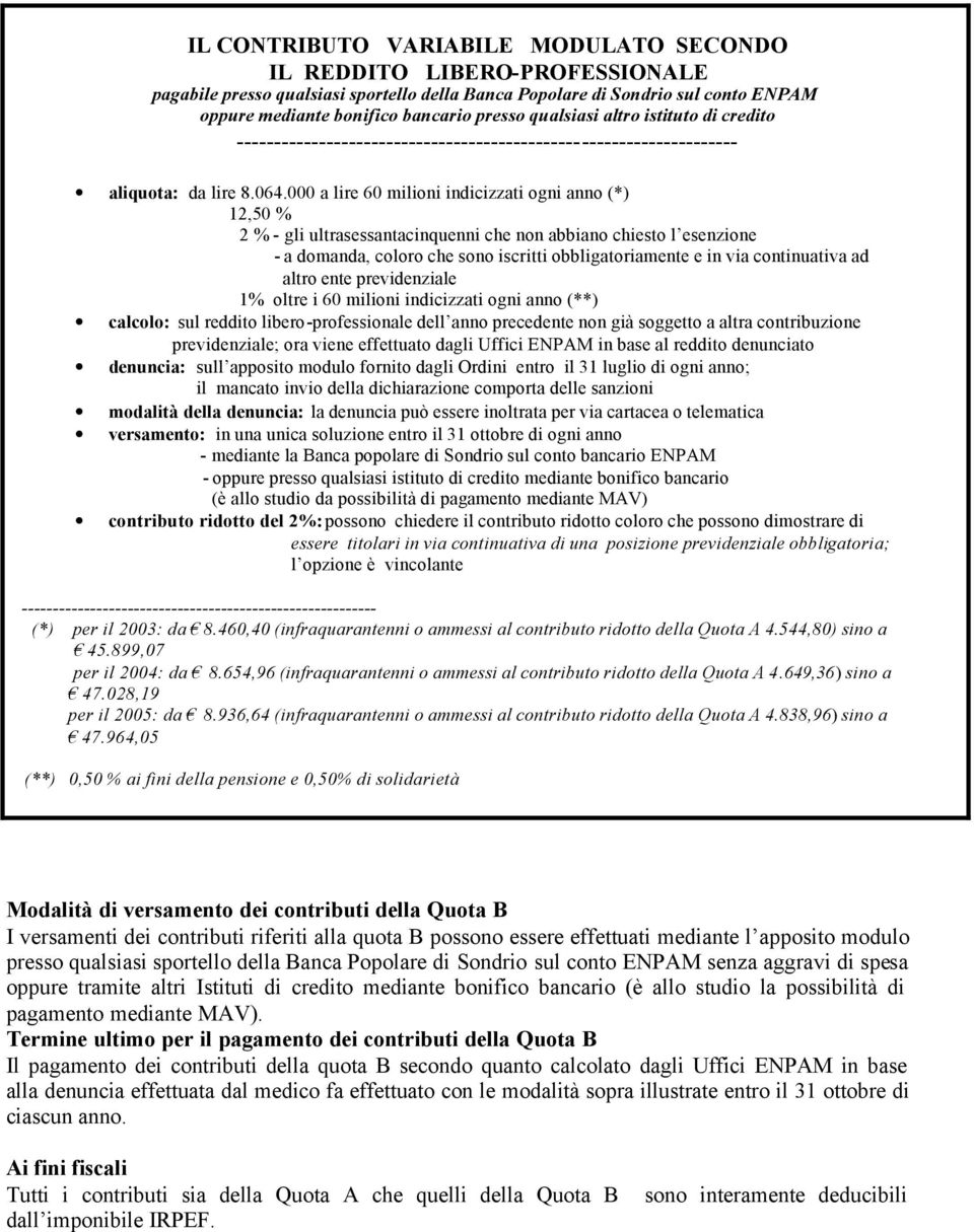 000 a lire 60 milioni indicizzati ogni anno (*) 12,50 % 2 % - gli ultrasessantacinquenni che non abbiano chiesto l esenzione - a domanda, coloro che sono iscritti obbligatoriamente e in via