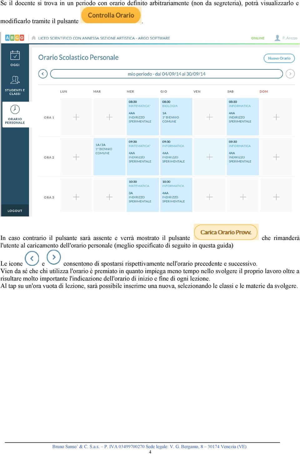 icone e consentono di spostarsi rispettivamente nell'orario precedente e successivo.