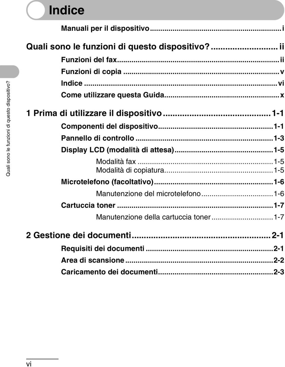 ..1-1 Pannello di controllo...1-3 Display LCD (modalità di attesa)...1-5 Modalità fax...1-5 Modalità di copiatura...1-5 Microtelefono (facoltativo).