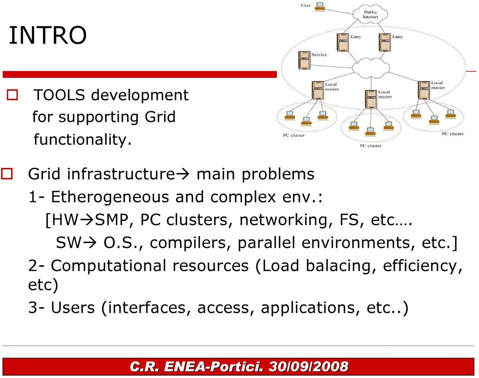 : [HW SMP, PC clusters, networking, FS, etc. SW O.S., compilers, parallel environments, etc.