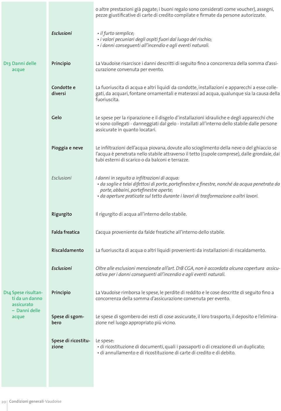 D13 Danni delle acque La Vaudoise risarcisce i danni descritti di seguito fino a concorrenza della somma d assicurazione convenuta per evento.