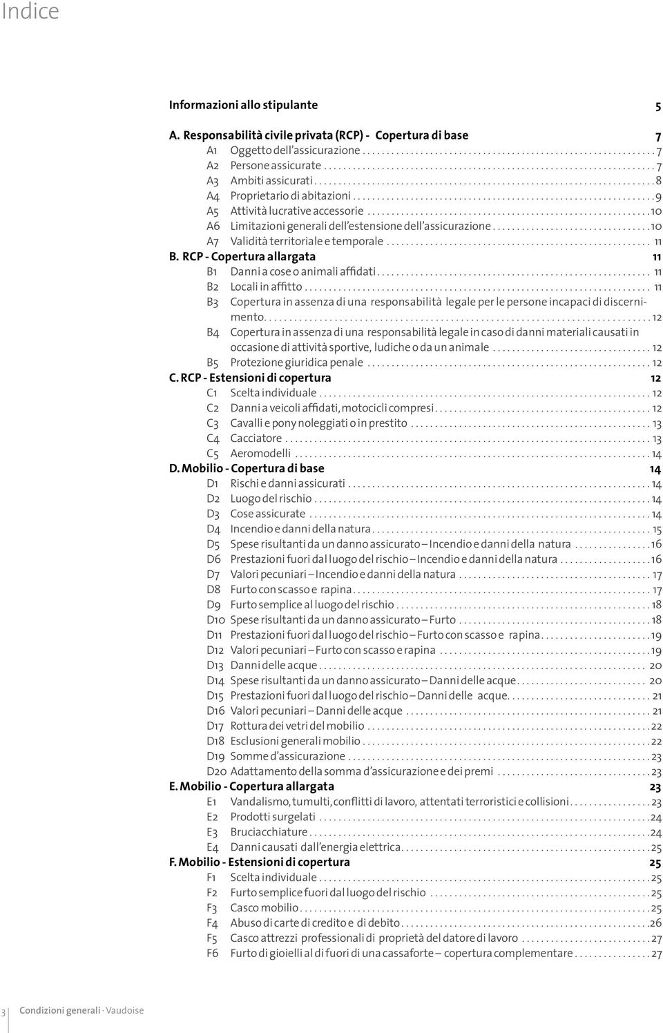 .. 11 B. RCP - Copertura allargata 11 B1 Danni a cose o animali affidati... 11 B2 Locali in affitto... 11 B3 Copertura in assenza di una responsabilità legale per le persone incapaci di discernimento.