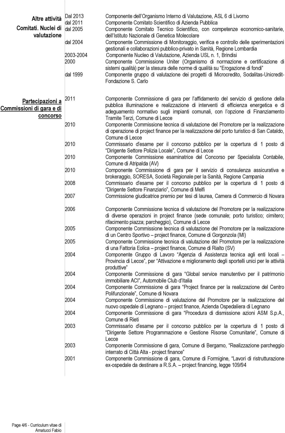 Tecnico Scientifico, con competenze economico-sanitarie, dell Istituto Nazionale di Genetica Molecolare Componente Commissione di Monitoraggio, verifica e controllo delle sperimentazioni gestionali e