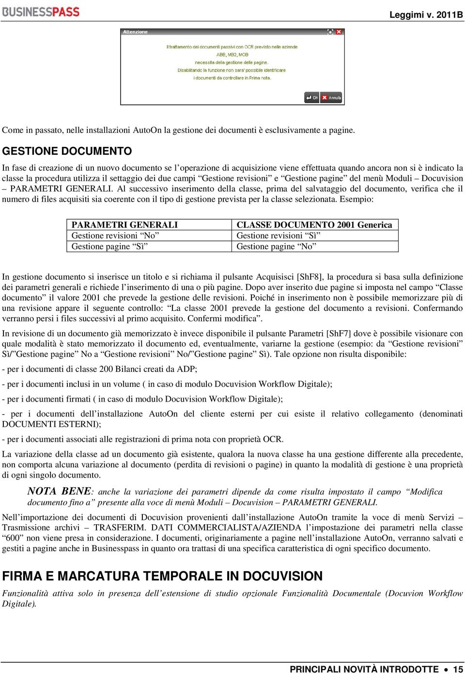 campi Gestione revisioni e Gestione pagine del menù Moduli Docuvision PARAMETRI GENERALI.