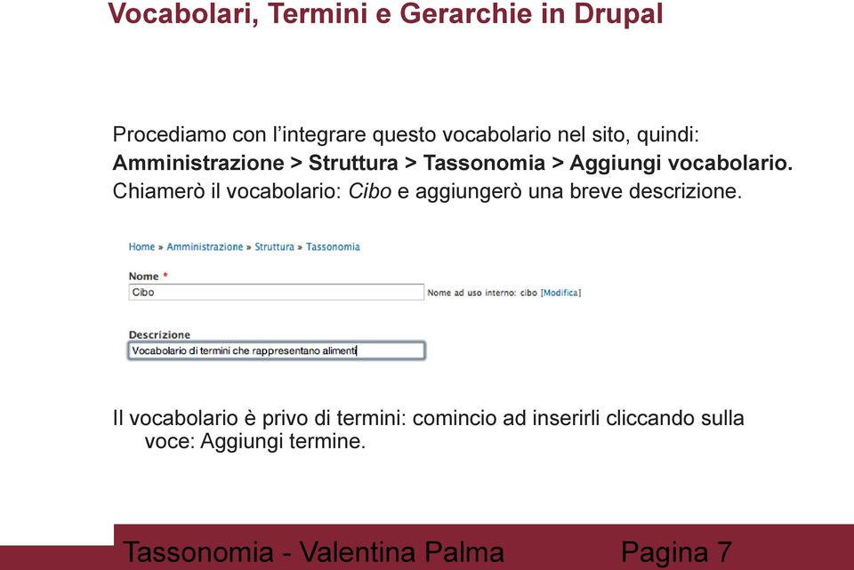 Chiamerò il vocabolario: Cibo e aggiungerò una breve descrizione.