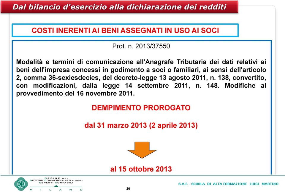 godimento a soci o familiari, ai sensi dell'articolo 2, comma 36-sexiesdecies, del decreto-legge 13 agosto 2011, n.