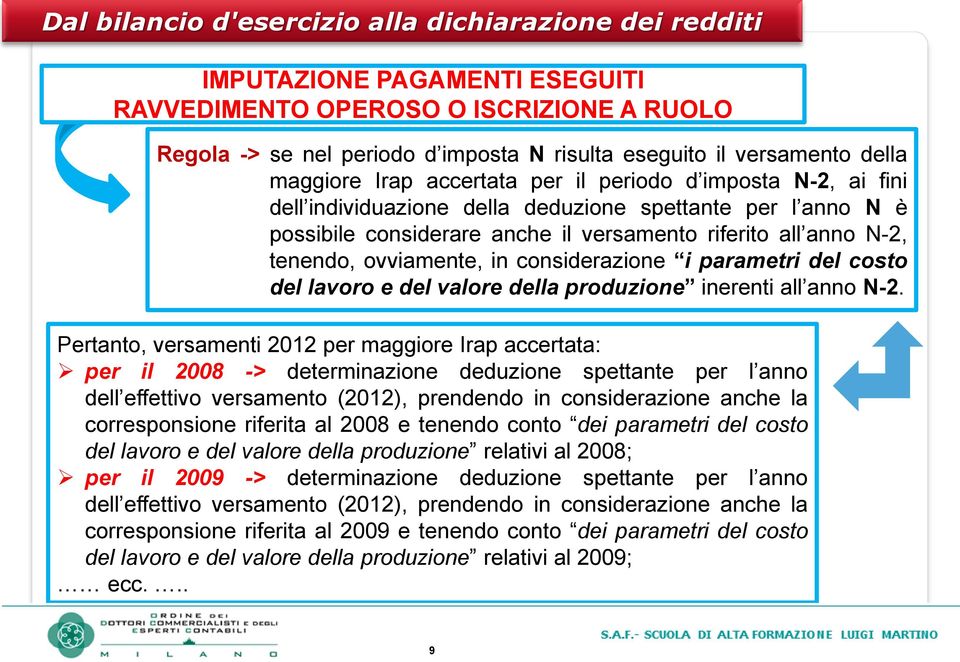 del lavoro e del valore della produzione inerenti all anno N-2.