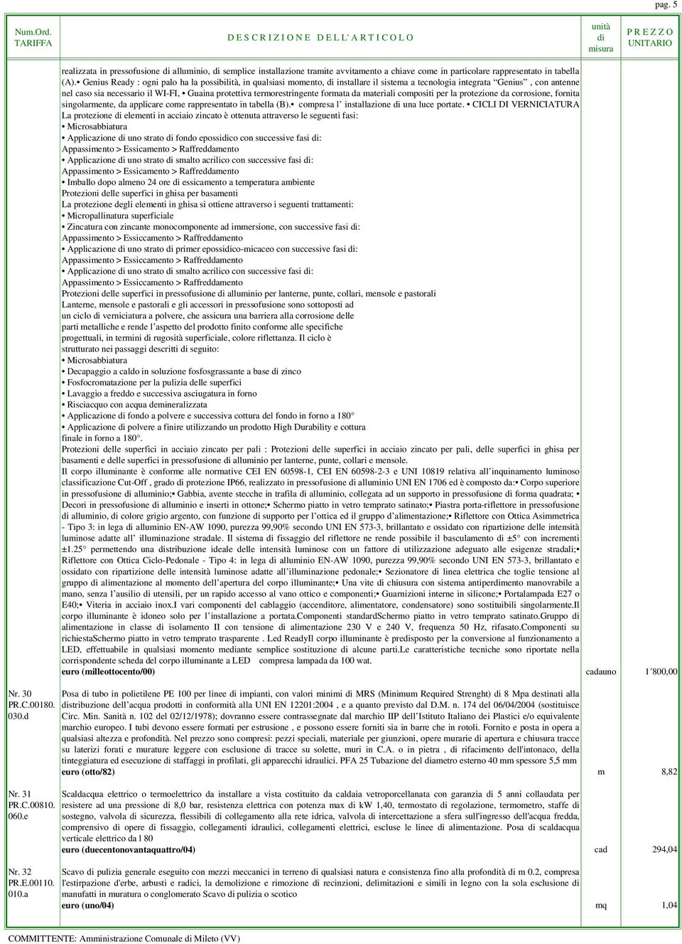 termorestringente formata da materiali compositi per la protezione da corrosione, fornita singolarmente, da applicare come rappresentato in tabella (B). compresa l installazione una luce portate.