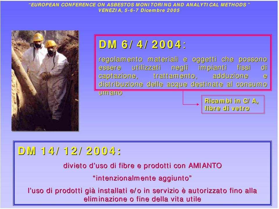 C/A, fibre di vetro DM 14/12/2004: divieto d uso d di fibre e prodotti con AMIANTO intenzionalmente