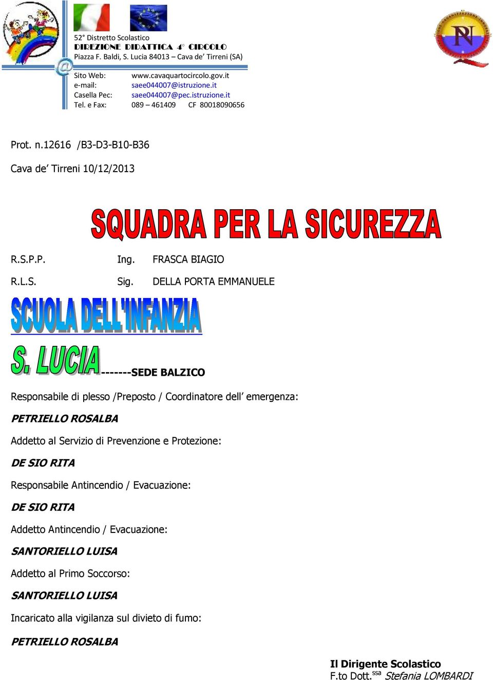 Responsabile di plesso /Preposto / Coordinatore