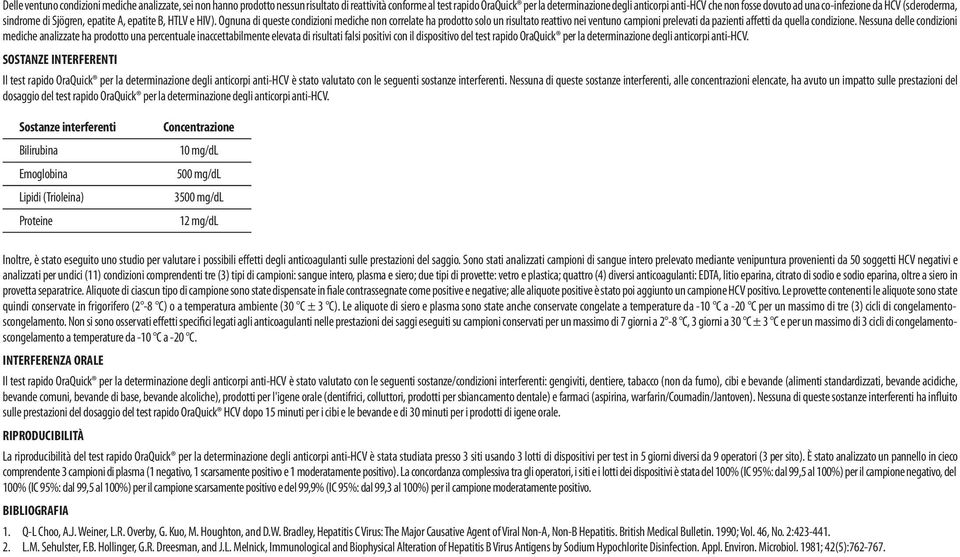 Ognuna di queste condizioni mediche non correlate ha prodotto solo un risultato reattivo nei ventuno campioni prelevati da pazienti affetti da quella condizione.