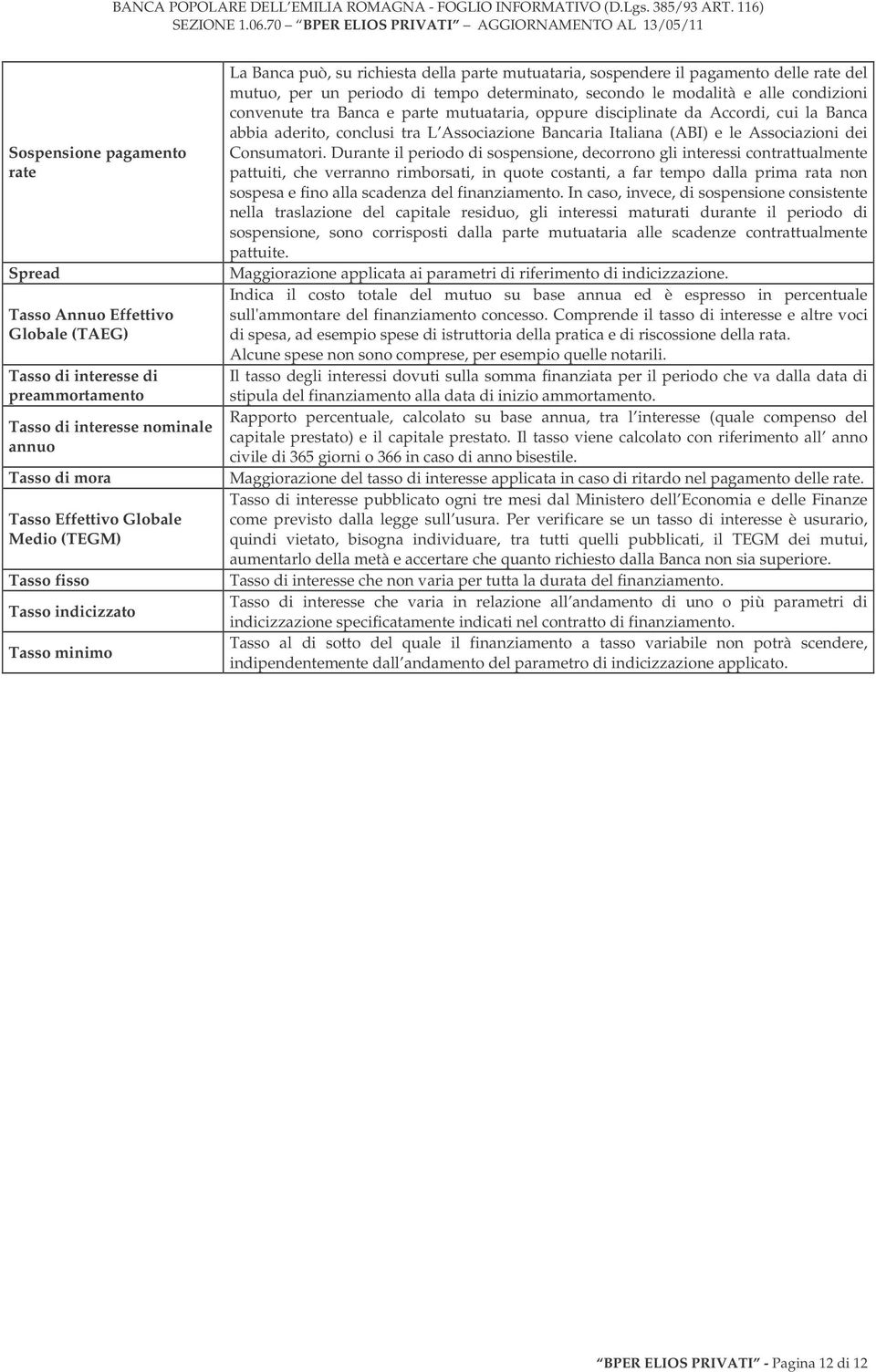 condizioni convenute tra Banca e parte mutuataria, oppure disciplinate da Accordi, cui la Banca abbia aderito, conclusi tra L Associazione Bancaria Italiana (ABI) e le Associazioni dei Consumatori.