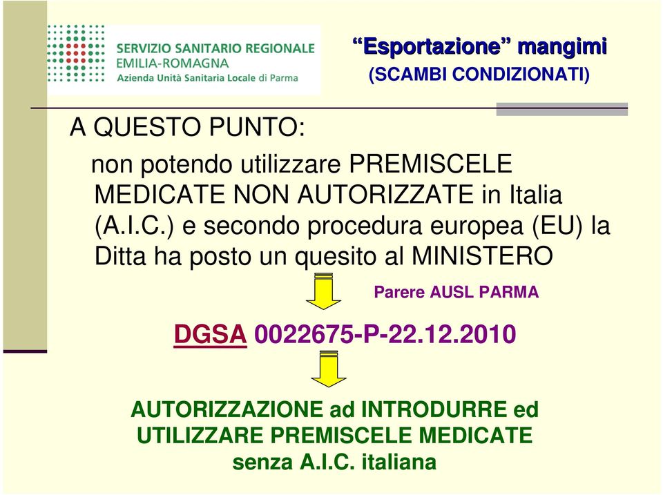 ) e secondo procedura europea (EU) la Ditta ha posto un quesito al MINISTERO