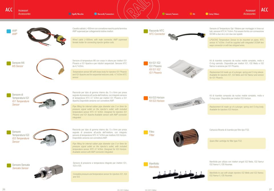 Può essere fornito con connessione SICMA a due vie o con due cavi spelati. Wired cable L=500mm, with male connector, AMP superseal female holder for connecting injector ignition.