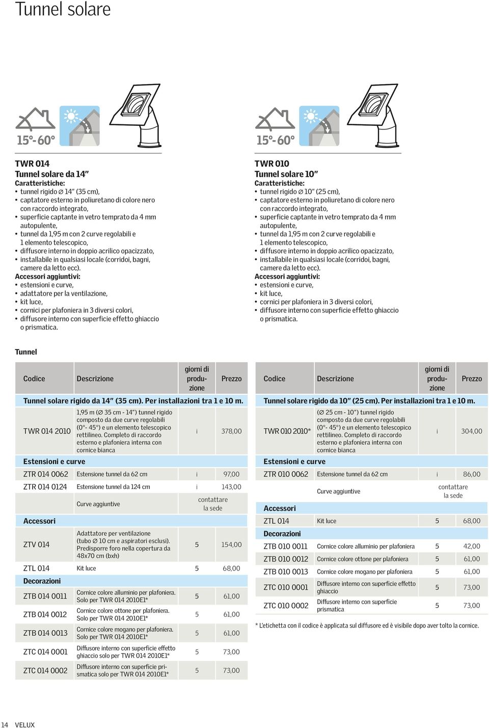 Tunnel Codice Descrizione giorni di produzione Prezzo Tunnel solare rigido da 14 (35 cm). Per installazioni tra 1 e 10 m.