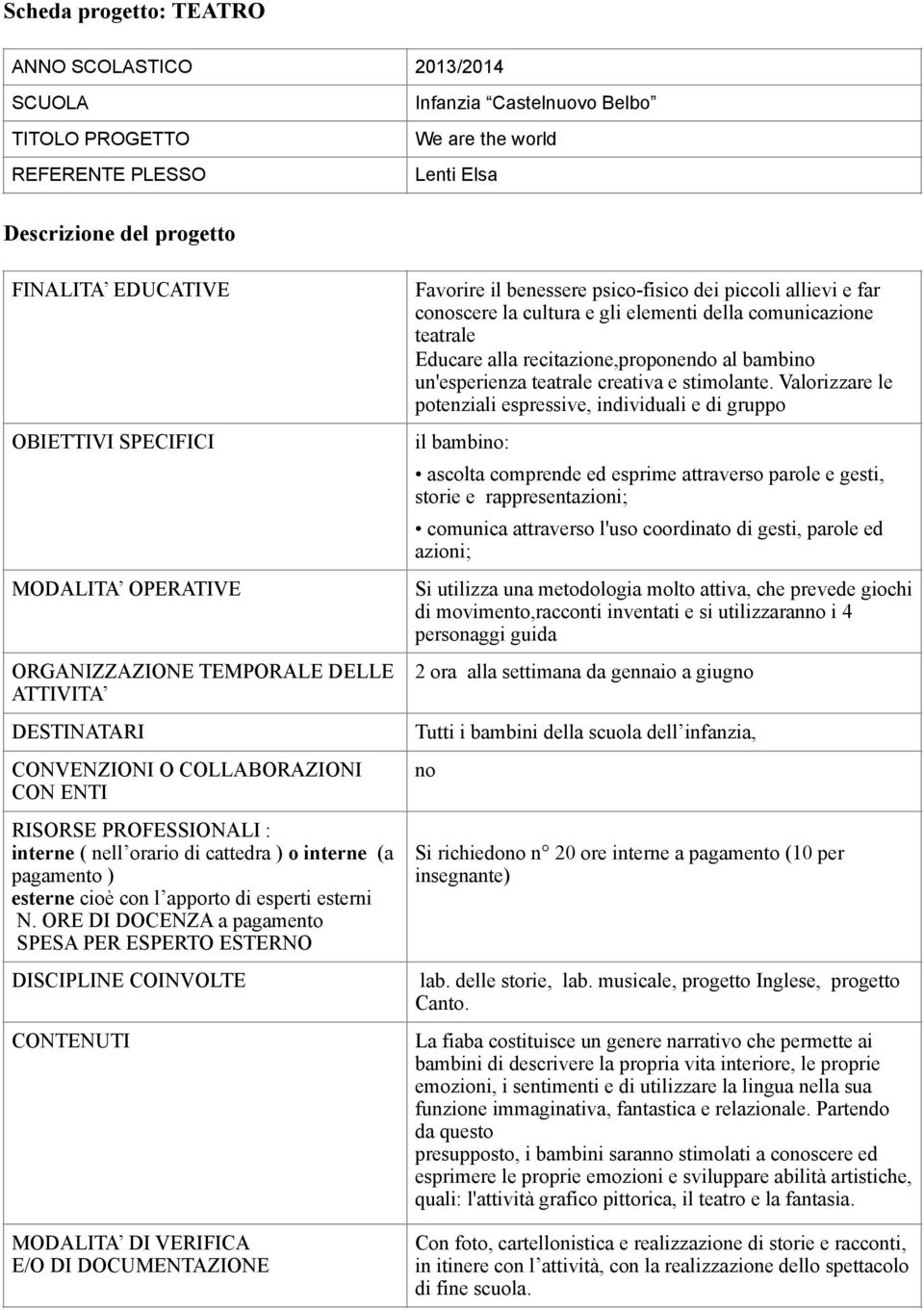 Valorizzare le potenziali espressive, individuali e di gruppo il bambino: ascolta comprende ed esprime attraverso parole e gesti, storie e rappresentazioni; comunica attraverso l'uso coordinato di