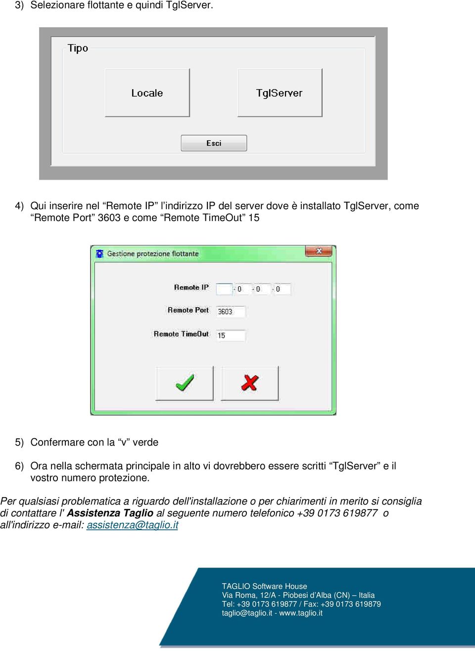 nella schermata principale in alto vi dovrebbero essere scritti TglServer e il vostro numero protezione.