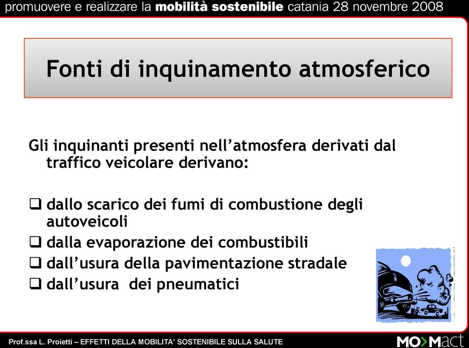 dei fumi di combustione degli autoveicoli dalla evaporazione dei