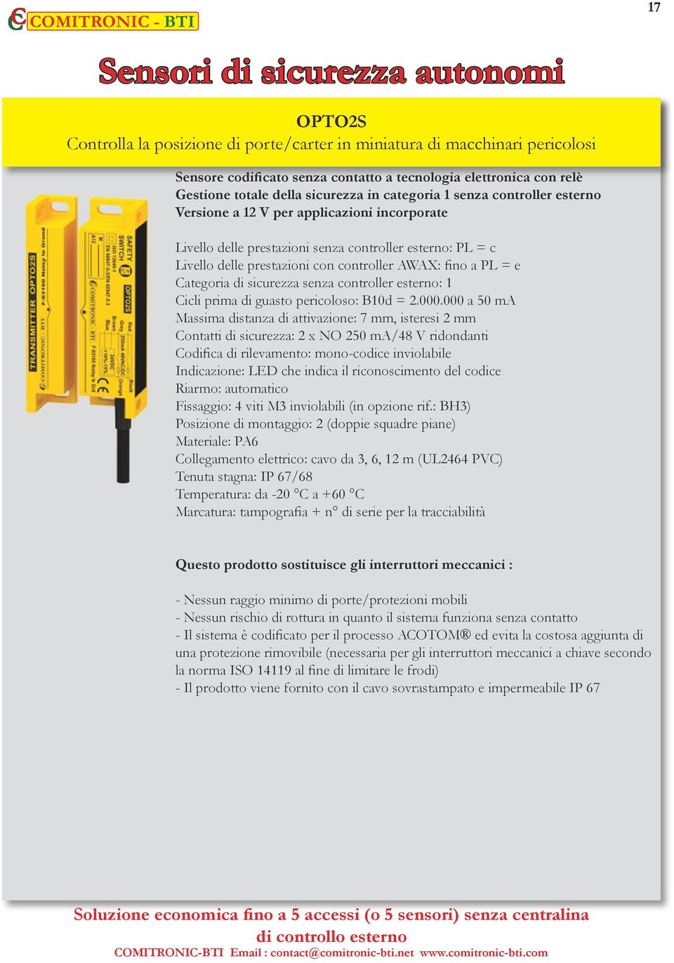 controller AWAX: fino a PL = e Categoria di sicurezza senza controller esterno: 1 Cicli prima di guasto pericoloso: B10d = 2.000.