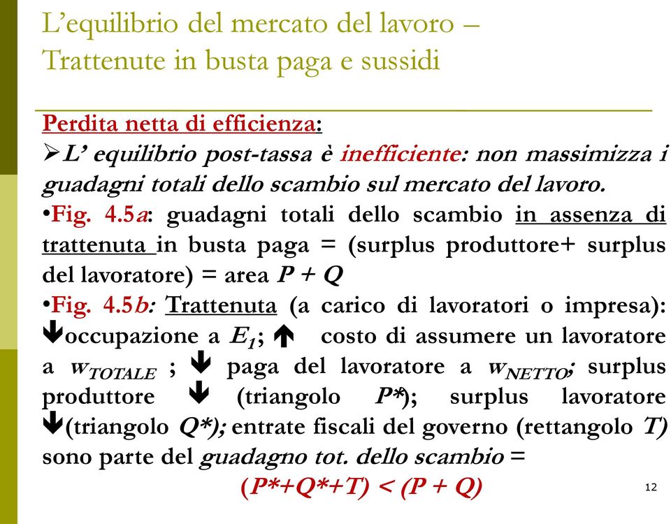 5b: Trattenuta (a carico di lavoratori o impresa): occupazione a E 1 ; costo di assumere un lavoratore a w TOTALE ; paga del lavoratore a w NETTO ;