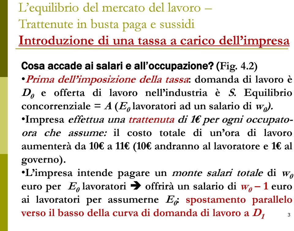 Equilibrio concorrenziale = A (E 0 lavoratori ad un salario di w 0 ).