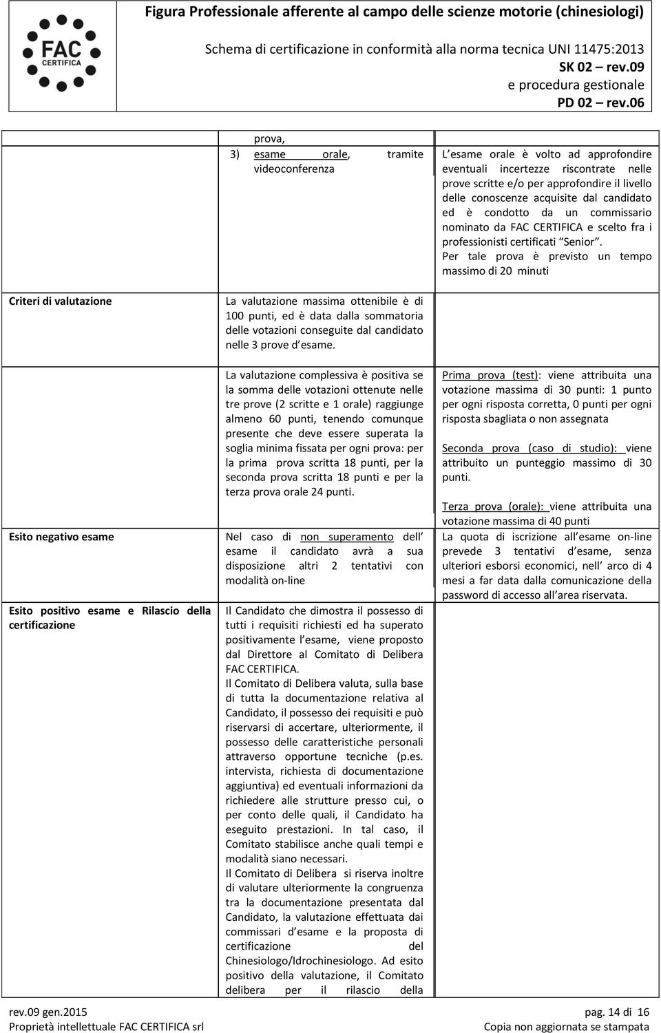 Per tale prova è previsto un tempo massimo di 20 minuti Criteri di valutazione La valutazione massima ottenibile è di 100 punti, ed è data dalla sommatoria delle votazioni conseguite dal candidato