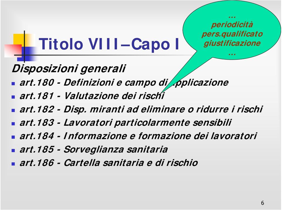 miranti ad eliminare o ridurre i rischi art.183 - Lavoratori particolarmente sensibili art.