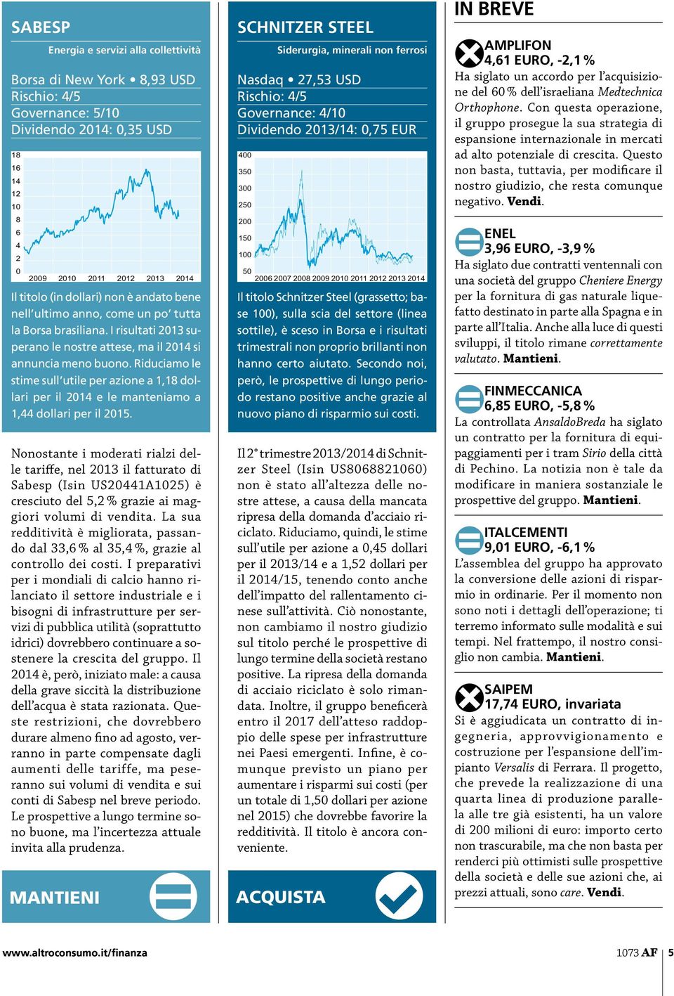 Riduciamo le stime sull utile per azione a 1,18 dollari per il 2014 e le manteniamo a 1,44 dollari per il 2015.