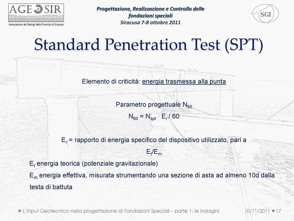 teorica (potenziale gravitazionale) E m energia effettiva, misurata strumentando una sezione di asta ad almeno 10d