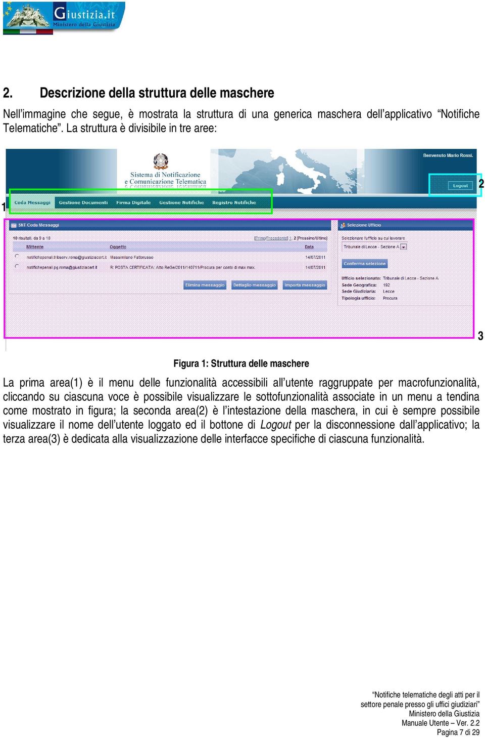 su ciascuna voce è possibile visualizzare le sottofunzionalità associate in un menu a tendina come mostrato in figura; la seconda area(2) è l intestazione della maschera, in cui è sempre