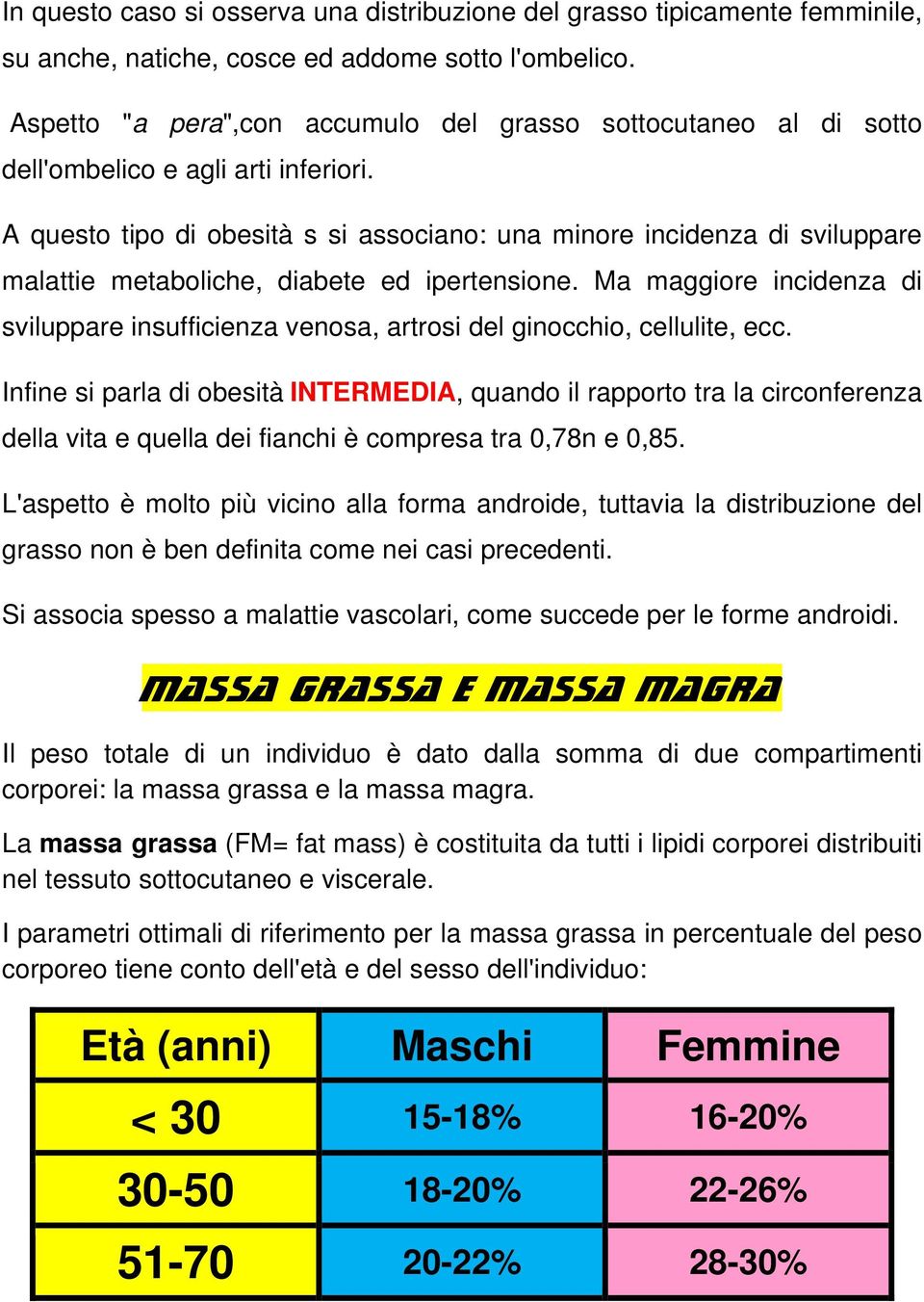 A questo tipo di obesità s si associano: una minore incidenza di sviluppare malattie metaboliche, diabete ed ipertensione.