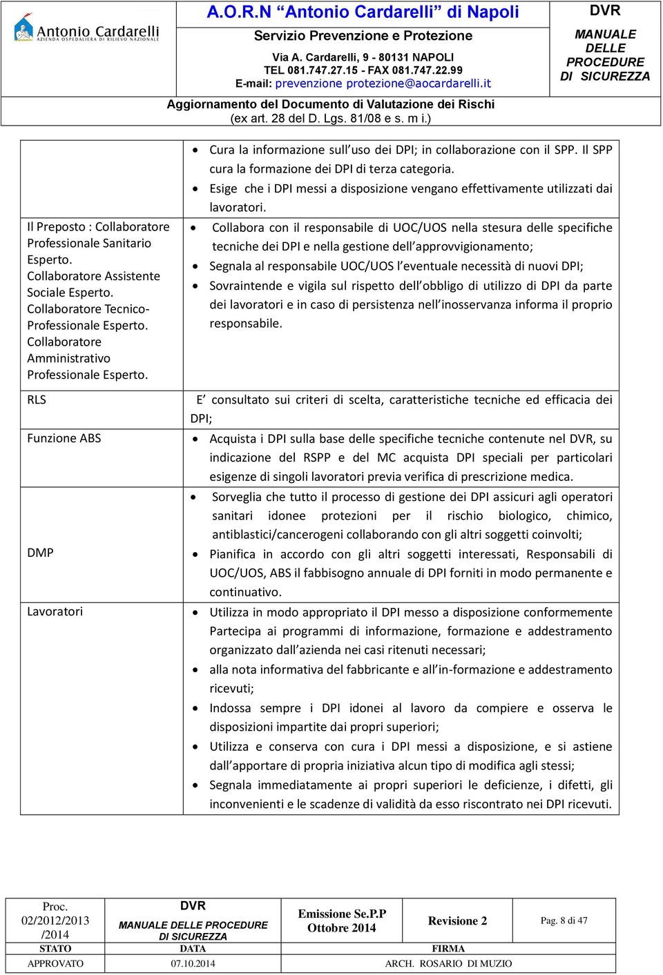 Il SPP cura la formazione dei DPI di terza categoria. Esige che i DPI messi a disposizione vengano effettivamente utilizzati dai lavoratori.