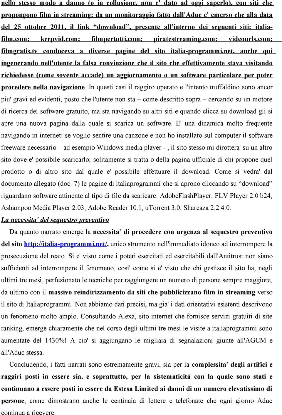 tv conduceva a diverse pagine del sito italia-programmi.