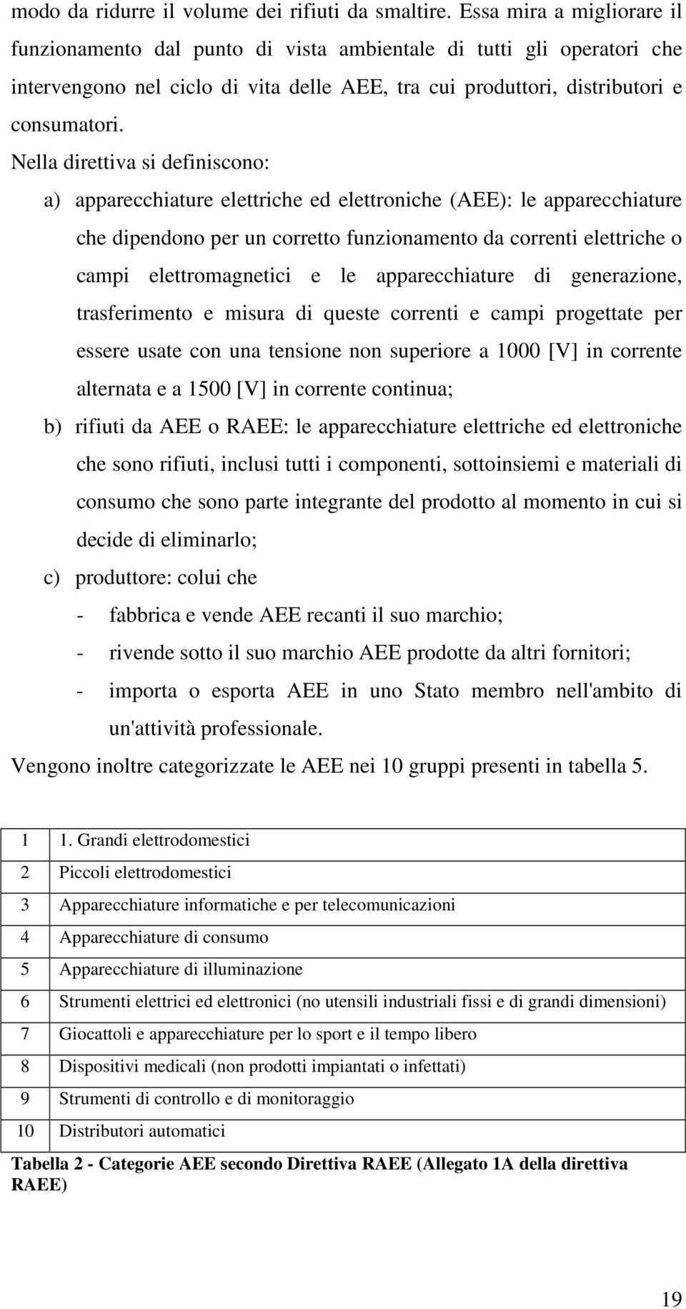 Nella direttiva si definiscono: a) apparecchiature elettriche ed elettroniche (AEE): le apparecchiature che dipendono per un corretto funzionamento da correnti elettriche o campi elettromagnetici e