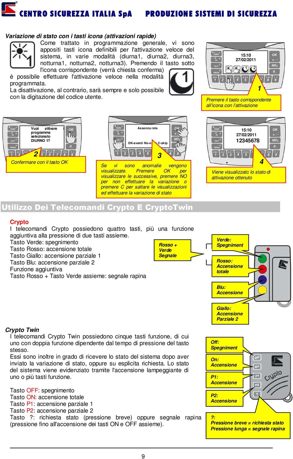 La disattivazione, al contrario, sarà sempre e solo possibile con la digitazione del codice utente.