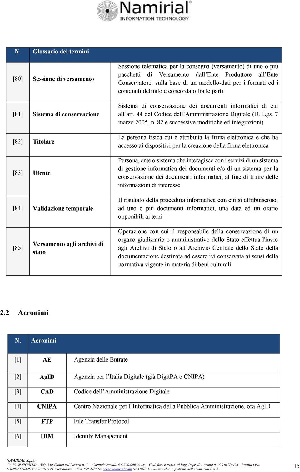 Sistema di conservazione dei documenti informatici di cui all art. 44 del Codice dell Amministrazione Digitale (D. Lgs. 7 marzo 2005, n.