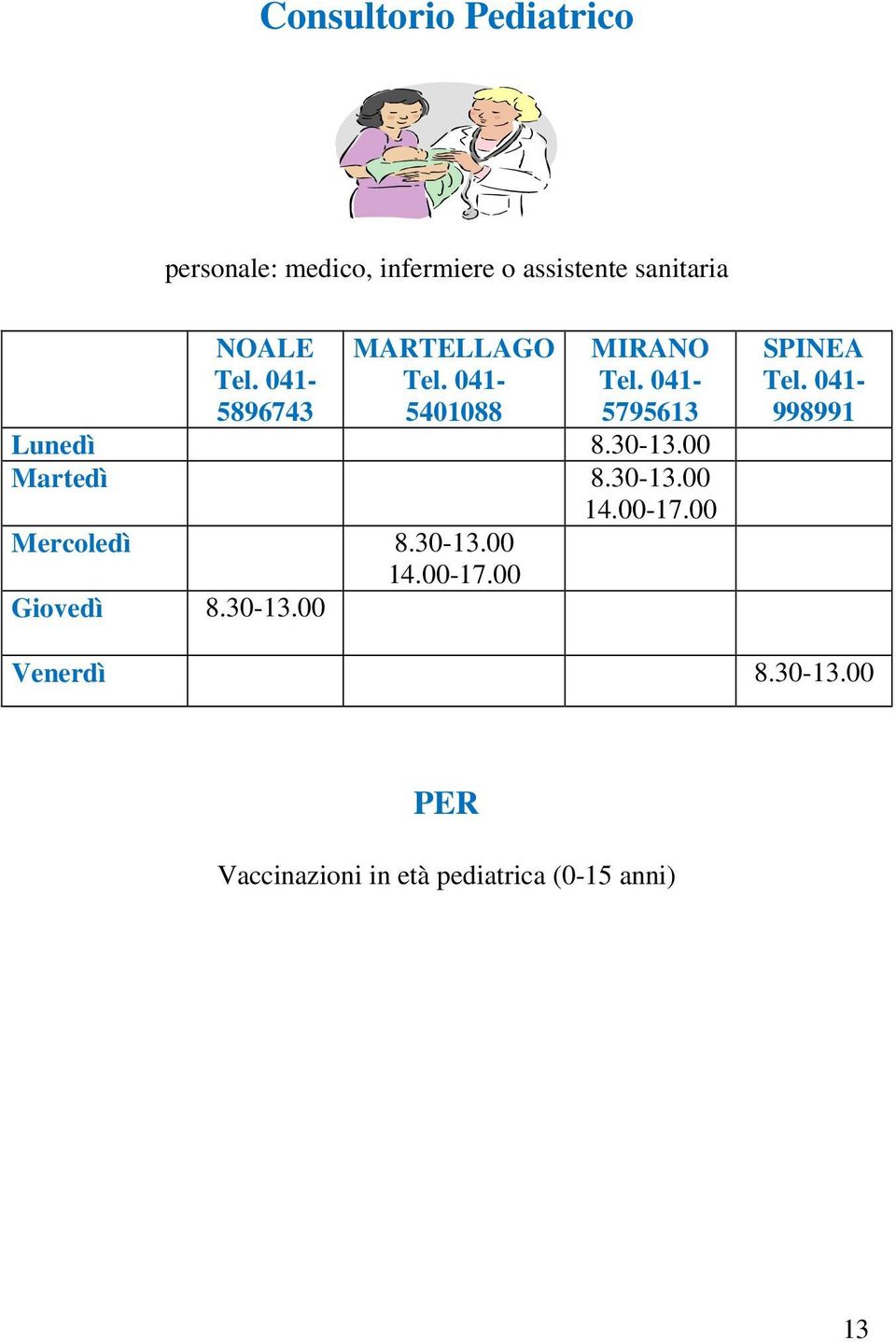 30-13.00 14.00-17.00 Mercoledì 8.30-13.00 14.00-17.00 Giovedì 8.30-13.00 SPINEA 998991 Venerdì 8.