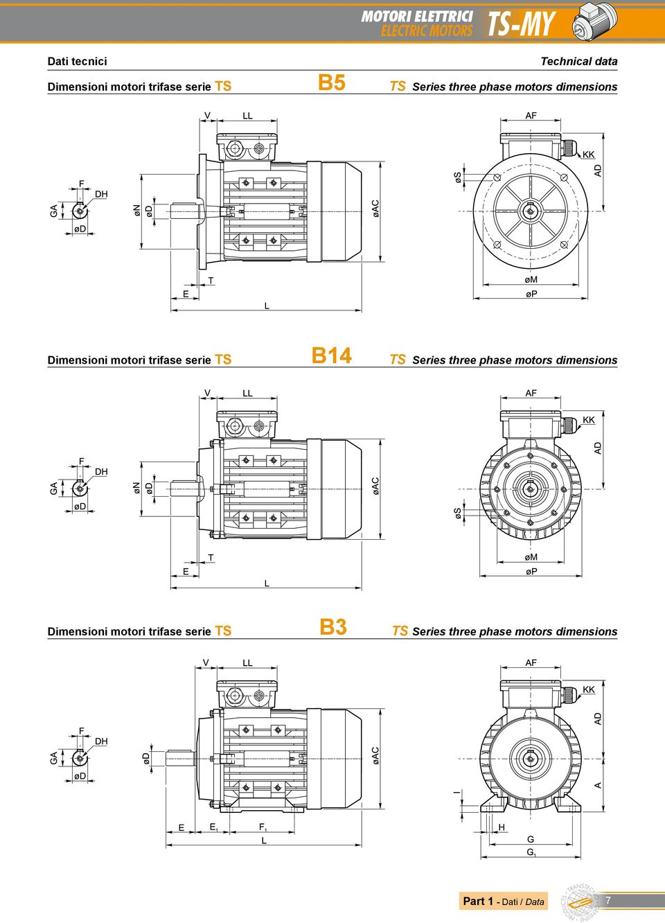 TS B14  TS B3 TS Series three phase motors dimensions Part 1 - Dati /