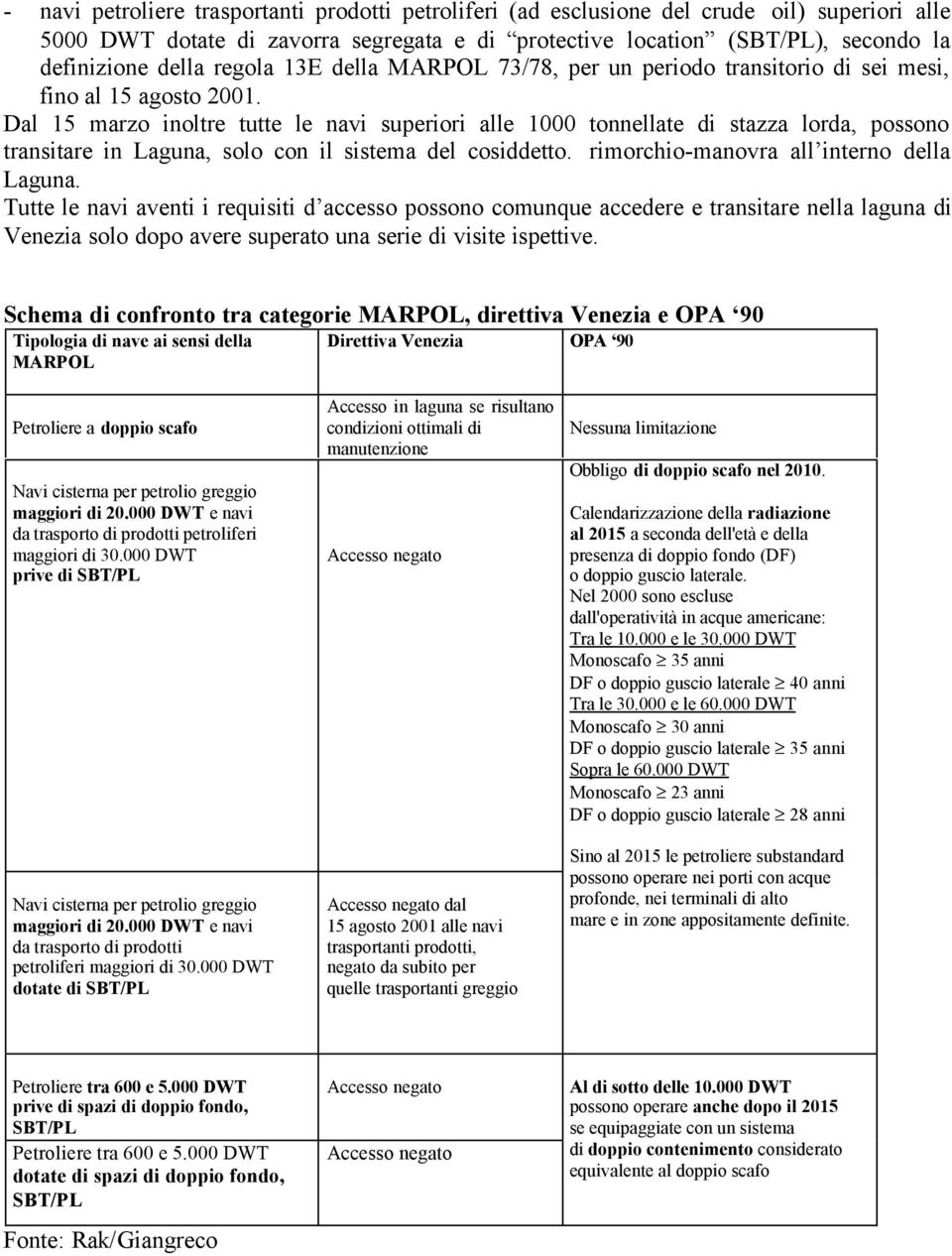 Dal 15 marzo inoltre tutte le navi superiori alle 1000 tonnellate di stazza lorda, possono transitare in Laguna, solo con il sistema del cosiddetto. rimorchio-manovra all interno della Laguna.