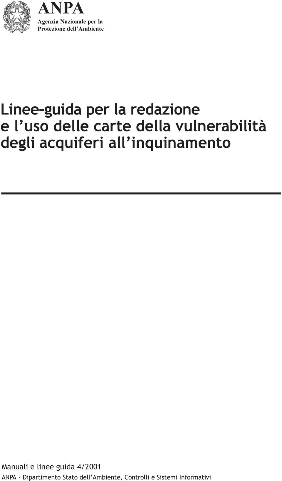 degli acquiferi all inquinamento Manuali e linee guida 4/2001