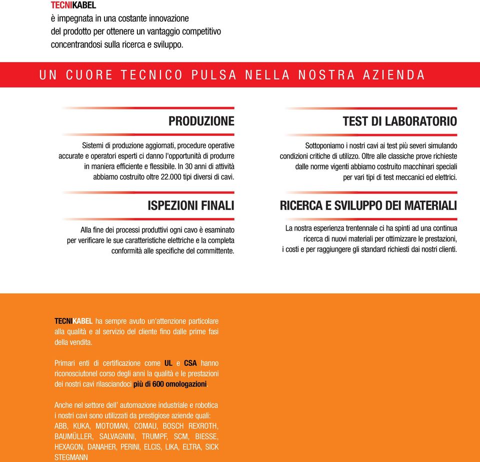 produrre in maniera efficiente e flessibile. In 30 anni di attività abbiamo costruito oltre 22.000 tipi diversi di cavi.