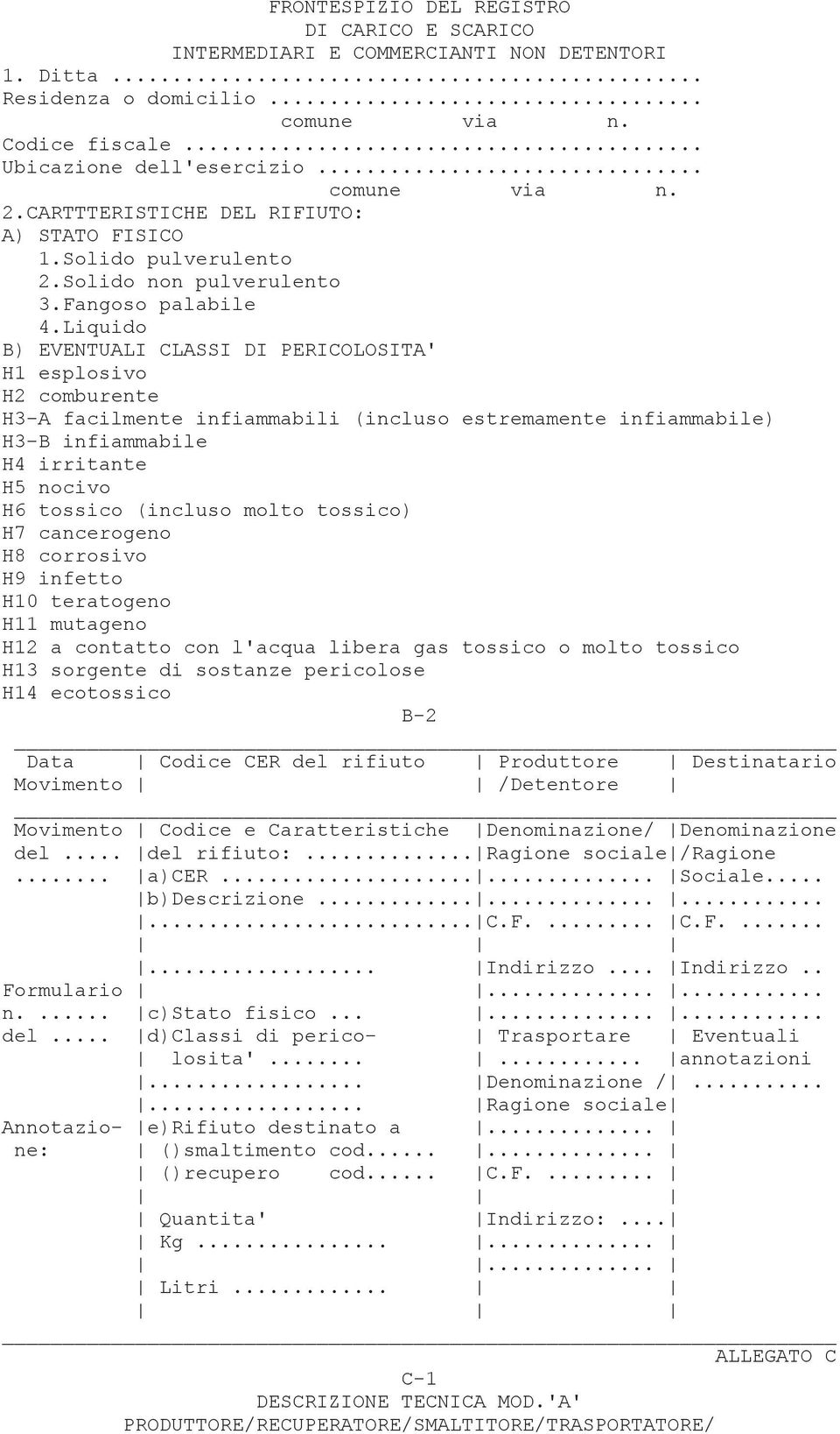 Liquido B) EVENTUALI CLASSI DI PERICOLOSITA' H1 esplosivo H2 comburente H3-A facilmente infiammabili (incluso estremamente infiammabile) H3-B infiammabile H4 irritante H5 nocivo H6 tossico (incluso