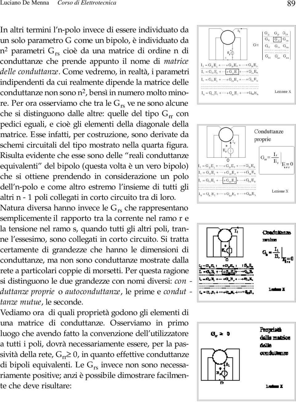 Come vedremo, in realtà, i parametri indipendenti da cui realmente dipende la matrice delle conduttanze non ono n 2, benì in numero molto minore.