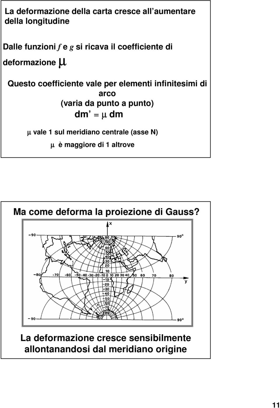 punto a punto) dm = µ dm µ vale 1 sul meridiano centrale (asse ) µ è maggiore di 1 altrove Ma come