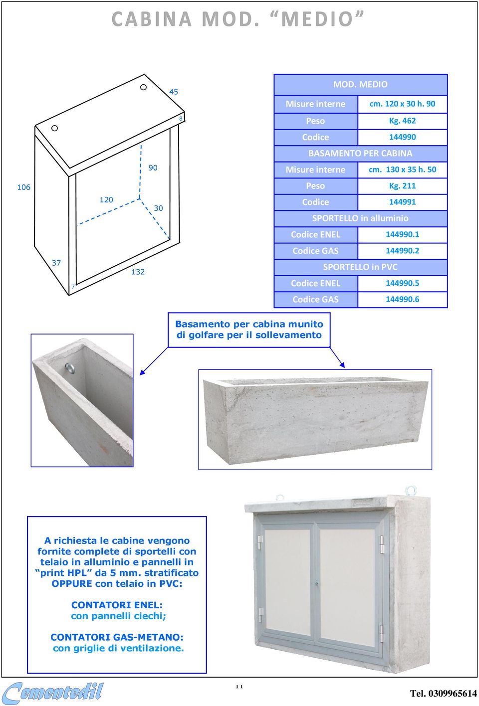 2 37 7 132 SPORTELLO in PVC Codice ENEL 144990. Codice GAS 144990.