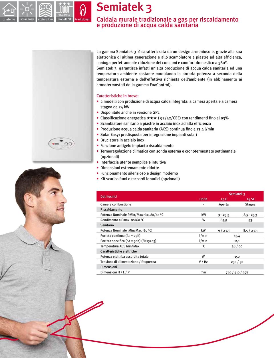 Semiatek 3 garantisce infatti un alta produzione di acqua calda sanitaria ed una temperatura ambiente costante modulando la propria potenza a seconda della temperatura esterna e dell effettiva